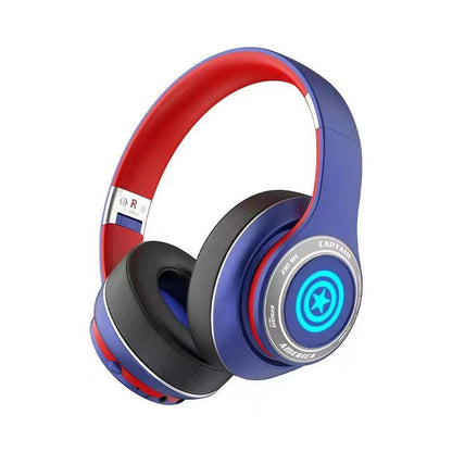 Marvel Iron Man Captain America Over‑Ear Bluetooth Headphones, RGB LED Light Gaming Headset, Bluetooth 5.3, 60MS Low Latency, 40MM Driver, Foldable Wireless Wired Mode Headphones for Game Music