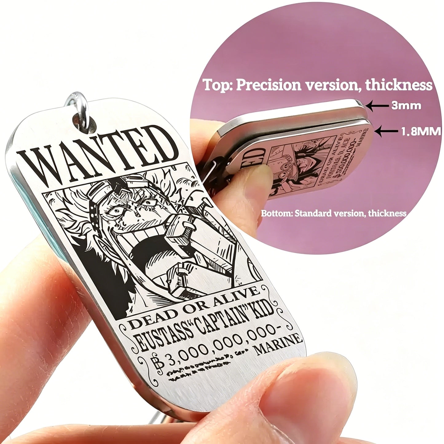 One Piece Monkey D Luffy Anime Wanted Poster Dog Tag Keychain, Stainless Steel Engraved Pendant Key Ring With Braided Rope Mini Knife Collectible Gift Box Key Accessory