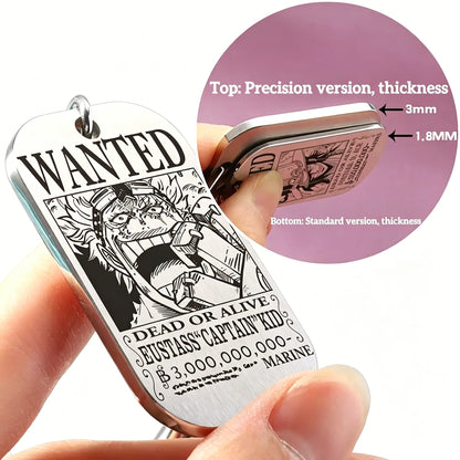 One Piece Monkey D Luffy Anime Wanted Poster Dog Tag Keychain, Stainless Steel Engraved Pendant Key Ring With Braided Rope Mini Knife Collectible Gift Box Key Accessory