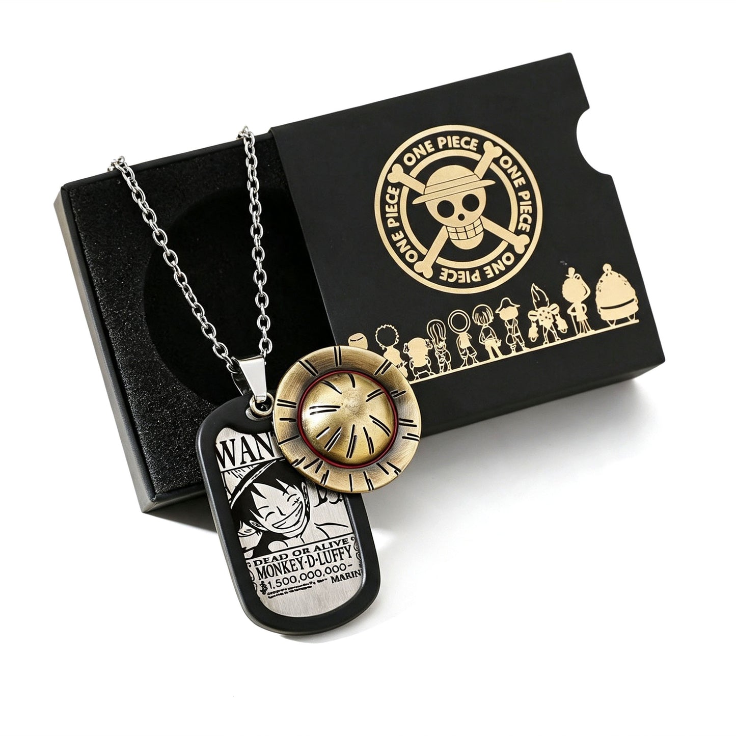 One Piece Monkey D Luffy Wanted Poster Dog Tag Necklace Keychain Set, Anime Straw Hat Zoro Ace Law Metal Pendant Jewelry, Stainless Steel Cosplay Collectible Gift Box For Anime Fans