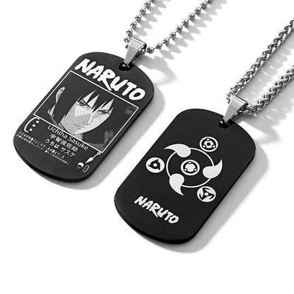 Naruto Anime Characters Double Sided Engraved Dog Tag Necklace, Stainless Steel Black Pendant Chain Necklace, Classic Naruto Shippuden Symbol Jewelry Gifts For Men Teens Anime Fans Cosplay Accessories