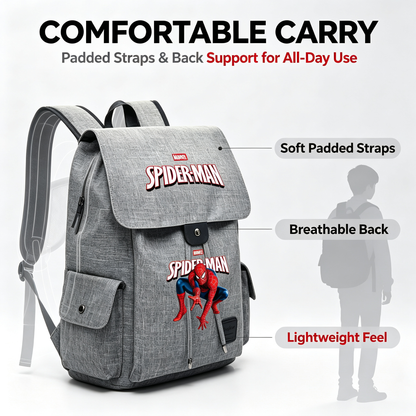 Spider-Man Marvel Canvas Backpack, Flip Top Drawstring Rucksack, Anime Superhero School Bookbag, Casual Travel Daypack Gift for Fans  >