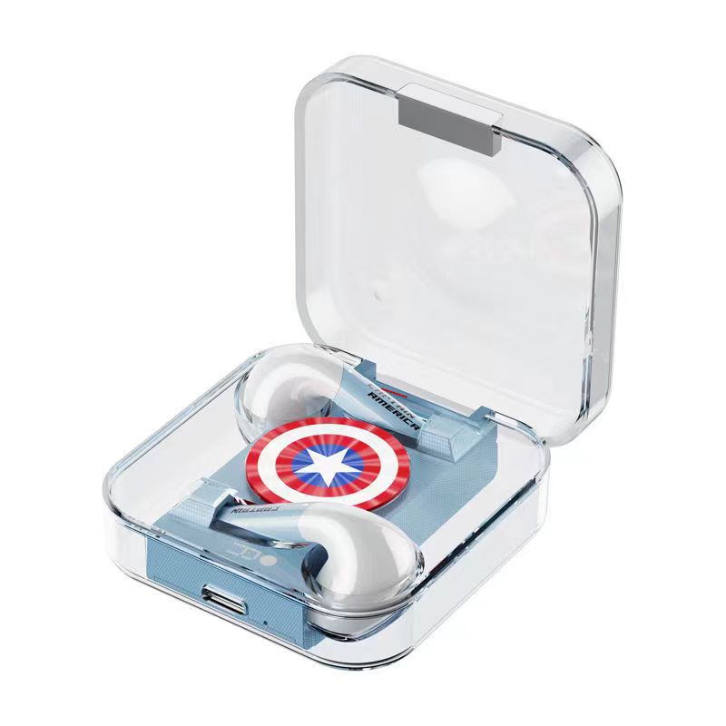 Marvel Spider-Man Captain America Iron Man Wireless Earbuds, Marvel TWS Bluetooth 5.2 Headphones with Transparent Case