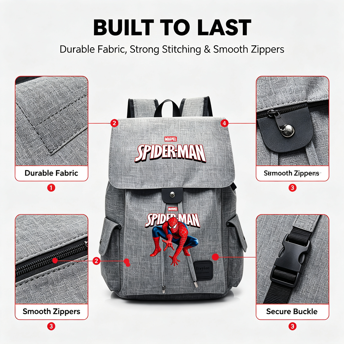 Spider-Man Marvel Canvas Backpack, Flip Top Drawstring Rucksack, Anime Superhero School Bookbag, Casual Travel Daypack Gift for Fans  >