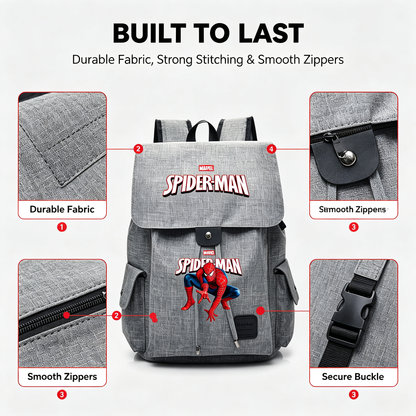 Spider-Man Marvel Canvas Backpack, Flip Top Drawstring Rucksack, Anime Superhero School Bookbag, Casual Travel Daypack Gift for Fans  >