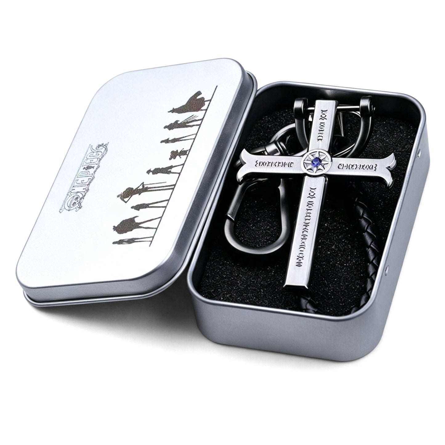 One Piece Dracule Mihawk Anime Cross Sword Pendant Necklace & Keychain, Detachable Blade Titanium Steel Jewelry 2 Colors Anime Character Collectible Accessory Set