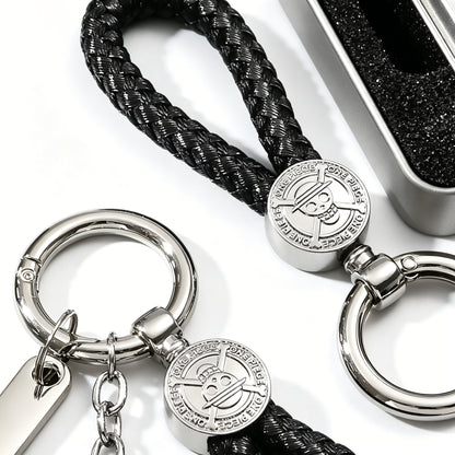 One Piece Monkey D Luffy Anime Wanted Poster Dog Tag Keychain, Stainless Steel Engraved Pendant Key Ring With Braided Rope Mini Knife Collectible Gift Box Key Accessory