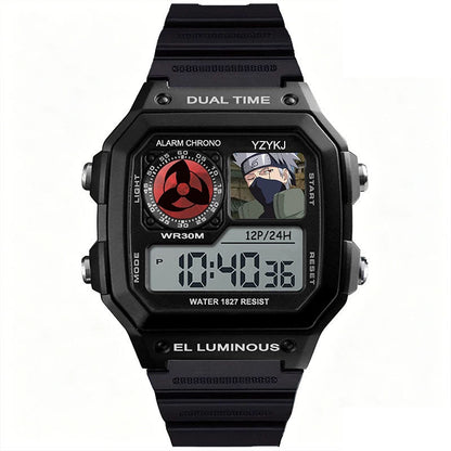 Naruto Sasuke Anime Digital Sports Watch, 30M Waterproof Dual Time EL Backlight Chronograph Wrist Watch