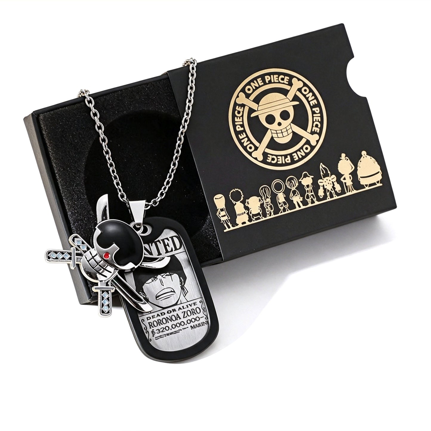 One Piece Monkey D Luffy Wanted Poster Dog Tag Necklace Keychain Set, Anime Straw Hat Zoro Ace Law Metal Pendant Jewelry, Stainless Steel Cosplay Collectible Gift Box For Anime Fans