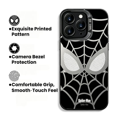 Marvel Spider-Man Mask Web Pattern Phone Case 2 Colors Glossy Anti-Fingerprint Camera Protective Slim Shockproof Comfort Grip Protective Cover For iPhone Series