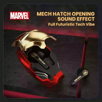 Marvel Iron Man Wireless Bluetooth Earbuds Helmet Charging Case RGB Light Effect ENC Noise Cancelling Gaming Headphones 32H Playtime Type‑C Charging Anime Gift for Fans