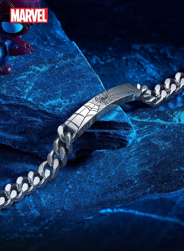 Marvel Titanium Steel Cuban Link Bracelet for Men, Superhero Logo Engraved Chain Wristband, Fashion Streetwear Jewelry, Marvel Fans Gift with Gift Box