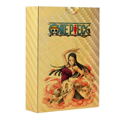 One Piece Monkey D Luffy Roronoa Zoro Gold Foil Collectible Trading Cards Box Set, Anime Character Waterproof Gold Plated TCG Game Cards