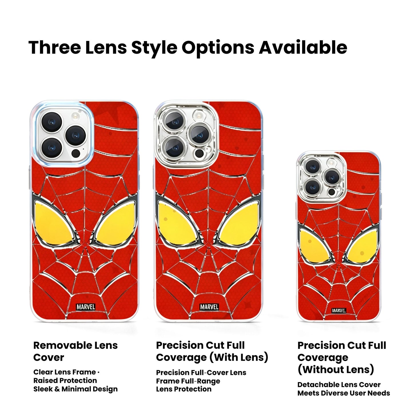 Marvel Spider‑Man Removable Lens Frame Phone Case, 3‑In‑1 Camera Lens Protection Shockproof Airbag Bumper Cover For Multiple Smartphone Models, Cool Red Web Pattern Protective Phone Case For Fans