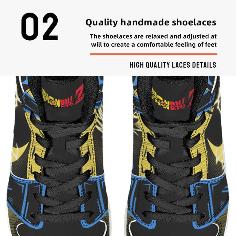 Dragon Ball Z Vegeta Super Saiyan Anime High Top Sneakers, Custom Print Anime Character Casual Skate Shoes Breathable Memory Foam Walking Sneaker For Men Women