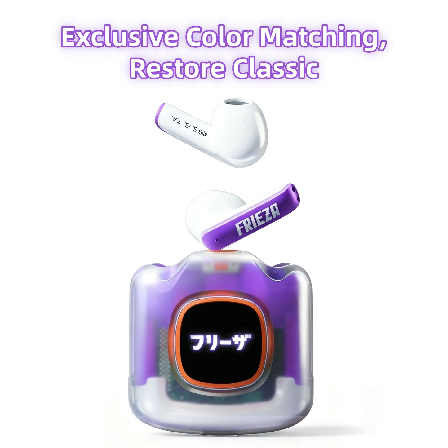 Dragon Ball Son Goku Frieza TWS Wireless Bluetooth 5.3 Earbuds, Transparent Glowing Light Screen Charging Case, Portable Semi‑in‑Ear Anime Headset For Sports Gaming Daily Use