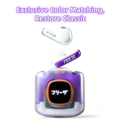 Dragon Ball Son Goku Frieza TWS Wireless Bluetooth 5.3 Earbuds, Transparent Glowing Light Screen Charging Case, Portable Semi‑in‑Ear Anime Headset For Sports Gaming Daily Use
