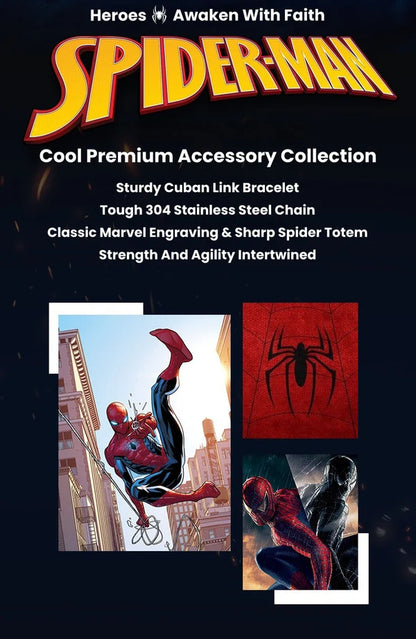 Marvel Titanium Steel Cuban Link Bracelet for Men, Superhero Logo Engraved Chain Wristband, Fashion Streetwear Jewelry, Marvel Fans Gift with Gift Box