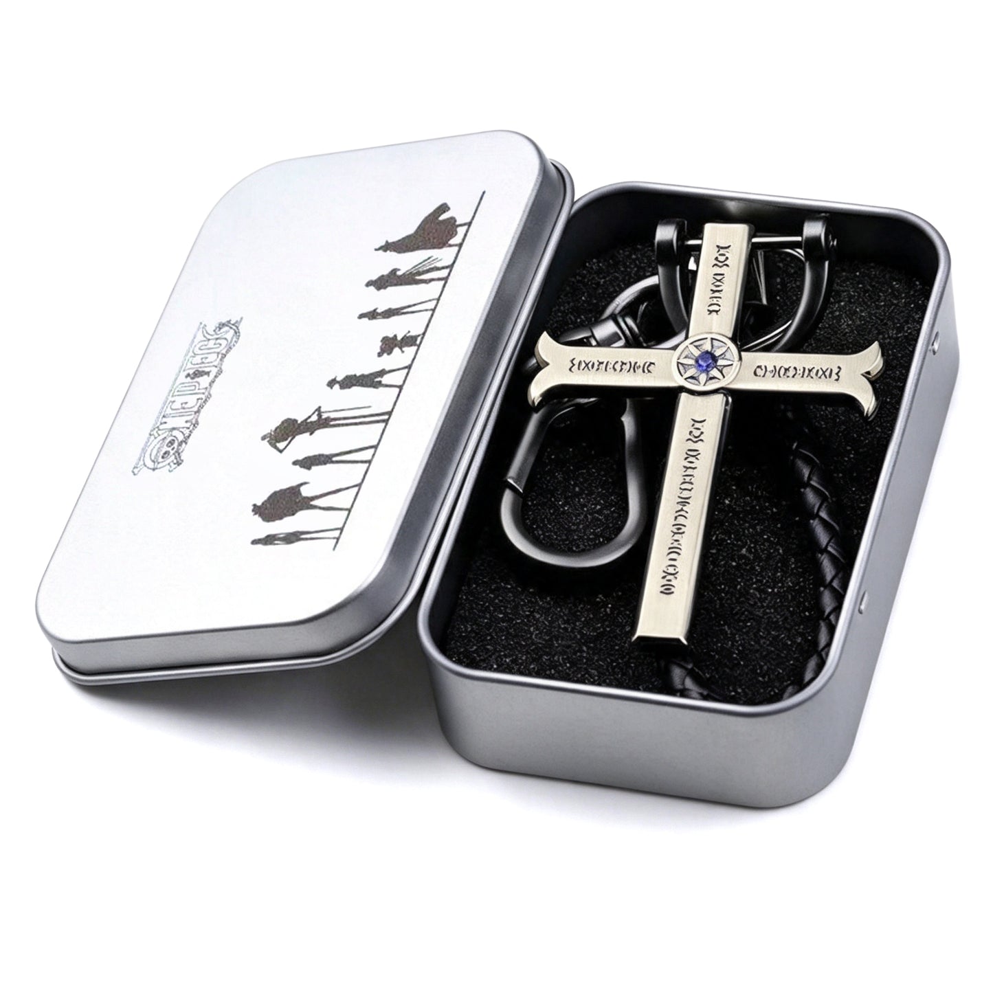 One Piece Dracule Mihawk Anime Cross Sword Pendant Necklace & Keychain, Detachable Blade Titanium Steel Jewelry 2 Colors Anime Character Collectible Accessory Set