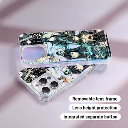 Demon Slayer Tokito Muichiro Anime Phone Case, Aurora Gradient Comic Collage Shockproof Airbag Protective Case For All iPhone Models Removable Lens Frame Clear Cell Phone Cover