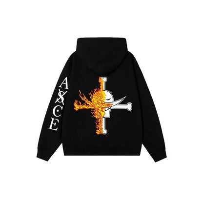 One Piece Portgas D Ace Oversized Hoodie, Fire Fist Ace Anime Graphic Pullover Hoodie
