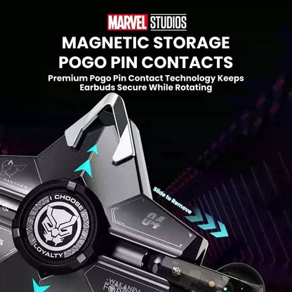 Marvel Iron‑Man Black Panther Spinner Wireless Bluetooth 5.3 Earbuds Fidget Spinner Toy Charging Case Stereo Gaming Headphones With Colorful LED Light For Anime Fans