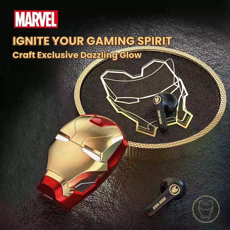 Marvel Iron Man Wireless Bluetooth Earbuds Helmet Charging Case RGB Light Effect ENC Noise Cancelling Gaming Headphones 32H Playtime Type‑C Charging Anime Gift for Fans