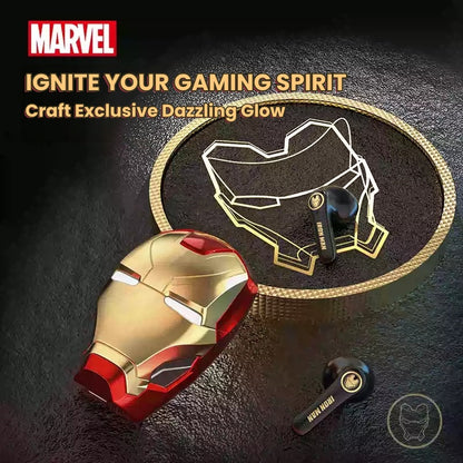 Marvel Iron Man Wireless Bluetooth Earbuds Helmet Charging Case RGB Light Effect ENC Noise Cancelling Gaming Headphones 32H Playtime Type‑C Charging Anime Gift for Fans