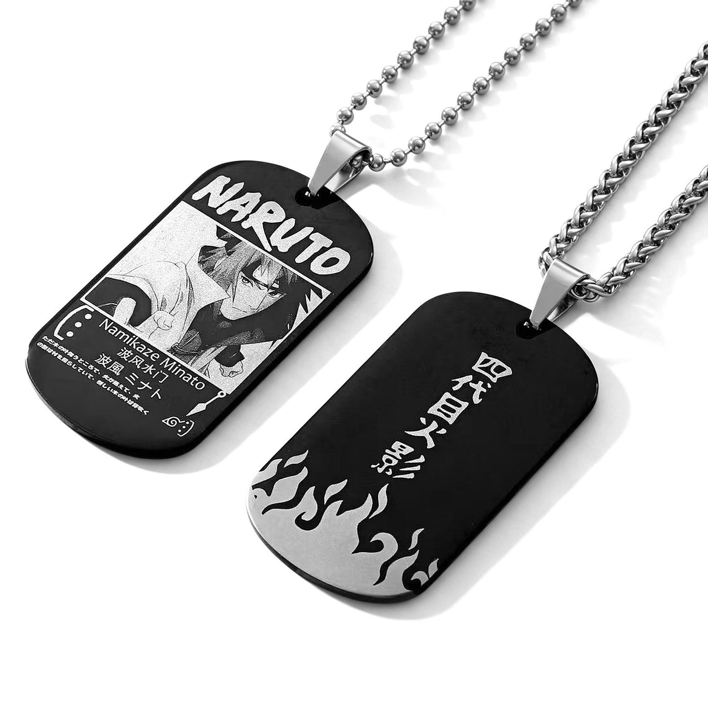 Naruto Anime Characters Double Sided Engraved Dog Tag Necklace, Stainless Steel Black Pendant Chain Necklace, Classic Naruto Shippuden Symbol Jewelry Gifts For Men Teens Anime Fans Cosplay Accessories