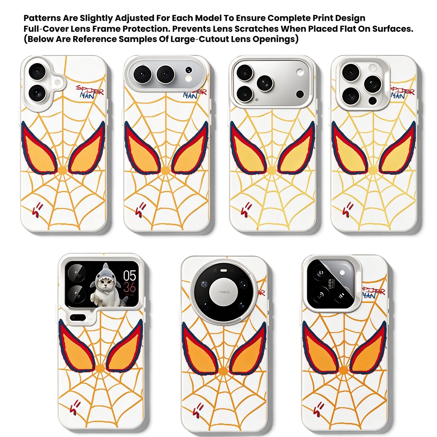 Marvel Spider‑Man Hand‑Drawn Web Pattern Phone Case, Removable 3‑In‑1 Camera Lens Frame, Quadrilateral Airbag Shockproof Anti‑Drop Protective Cover For Multiple Smartphone Models, Cute Cartoon Phone Case For Fans