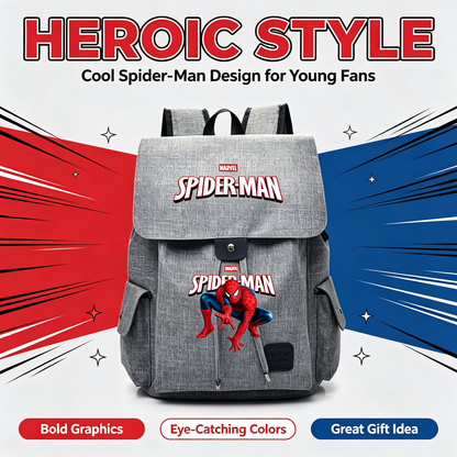 Spider-Man Marvel Canvas Backpack, Flip Top Drawstring Rucksack, Anime Superhero School Bookbag, Casual Travel Daypack Gift for Fans  >