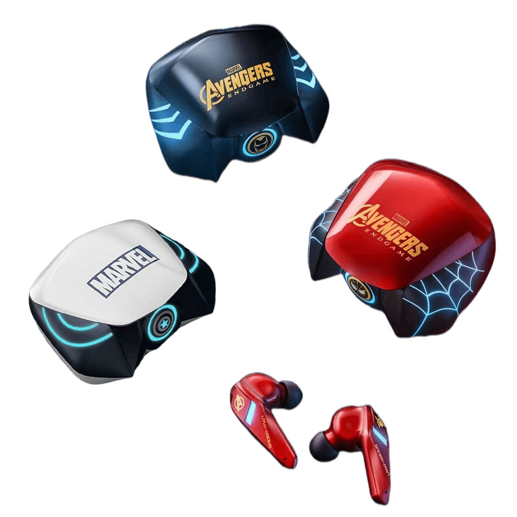 Marvel Spider-Man Iron Man TWS Gaming Bluetooth Earbuds, Low Latency Dual Mode Noise Cancelling Wireless Headphones with RGB Light Charging Case