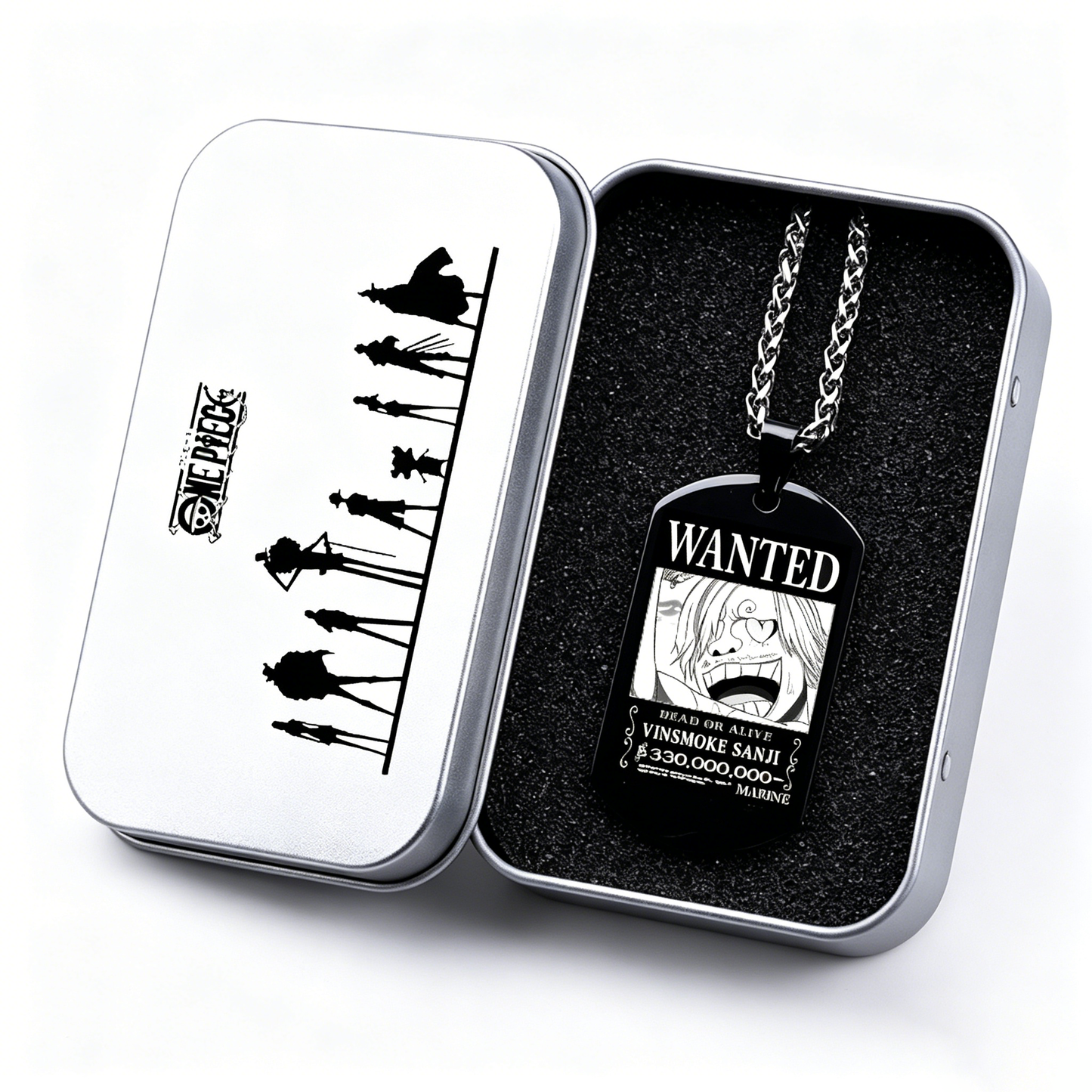 One Piece Luffy Sanji Wanted Poster Dog Tag Necklace, Titanium Steel Anime Jewelry for Fans