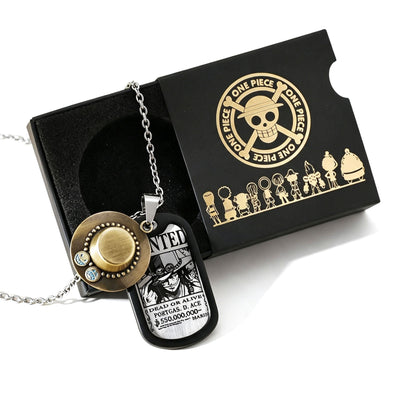 One Piece Monkey D Luffy Wanted Poster Dog Tag Necklace Keychain Set, Anime Straw Hat Zoro Ace Law Metal Pendant Jewelry, Stainless Steel Cosplay Collectible Gift Box For Anime Fans