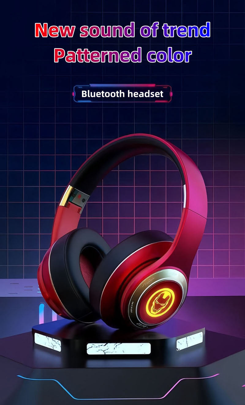 Marvel Iron Man Captain America Over‑Ear Bluetooth Headphones, RGB LED Light Gaming Headset, Bluetooth 5.3, 60MS Low Latency, 40MM Driver, Foldable Wireless Wired Mode Headphones for Game Music
