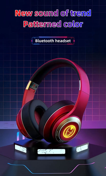 Marvel Iron Man Captain America Over‑Ear Bluetooth Headphones, RGB LED Light Gaming Headset, Bluetooth 5.3, 60MS Low Latency, 40MM Driver, Foldable Wireless Wired Mode Headphones for Game Music