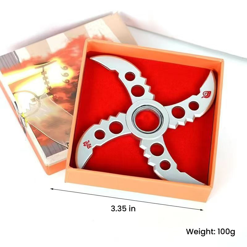 Naruto Metal Ninja Shuriken Fidget Spinner, Konoha Symbol Rotatable Hand Spinner Anime Cosplay Prop Toy, 3.35 Inch Zinc Alloy Stress Relief Collectible Gift For Anime Fans