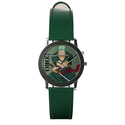 One Piece Monkey D Luffy Roronoa Zoro Anime Blind Box Quartz Watch, Straw Hat Crew Character Leather Strap Wrist Watch Collectible Gift Box Set