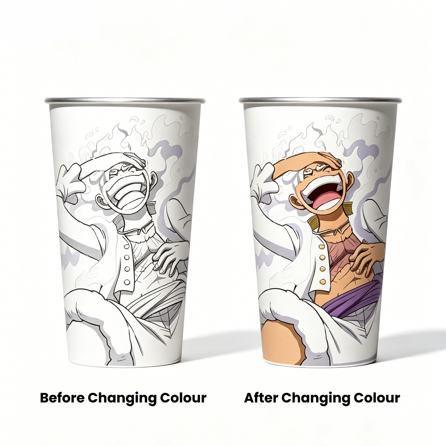 One Piece Monkey D Luffy Nika Gear 5 Cold Sensitive Color Changing Aluminum Water Cup, 470ml Food Grade Anime Character Thermochromic Drinking Cup Collectible Gift