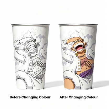 One Piece Monkey D Luffy Nika Gear 5 Cold Sensitive Color Changing Aluminum Water Cup, 470ml Food Grade Anime Character Thermochromic Drinking Cup Collectible Gift
