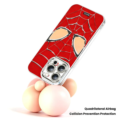 Marvel Spider‑Man Removable Lens Frame Phone Case, 3‑In‑1 Camera Lens Protection Shockproof Airbag Bumper Cover For Multiple Smartphone Models, Cool Red Web Pattern Protective Phone Case For Fans
