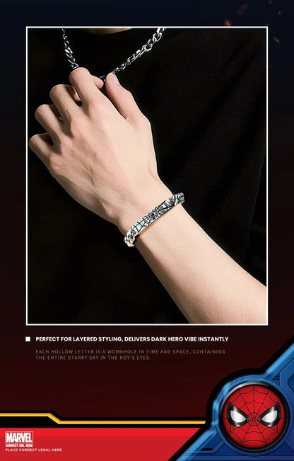 Marvel Titanium Steel Cuban Link Bracelet for Men, Superhero Logo Engraved Chain Wristband, Fashion Streetwear Jewelry, Marvel Fans Gift with Gift Box