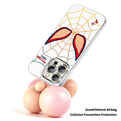 Marvel Spider‑Man Cartoon Web Graphic iPhone Phone Case, 3‑In‑1 Removable Electroplated Lens Frame Protective Phone Cover, Airbag Anti‑Drop Shockproof Phone Shell, 3 Lens Style Options Available