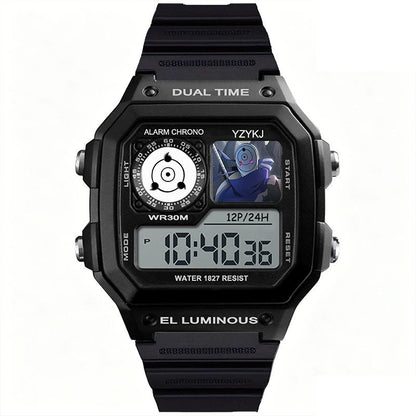 Naruto Sasuke Anime Digital Sports Watch, 30M Waterproof Dual Time EL Backlight Chronograph Wrist Watch
