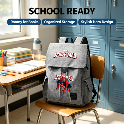 Spider-Man Marvel Canvas Backpack, Flip Top Drawstring Rucksack, Anime Superhero School Bookbag, Casual Travel Daypack Gift for Fans  >