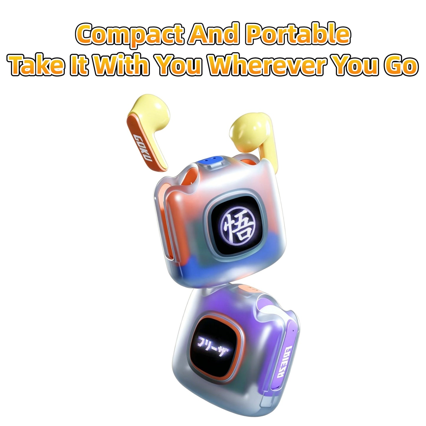 Dragon Ball Son Goku Frieza TWS Wireless Bluetooth 5.3 Earbuds, Transparent Glowing Light Screen Charging Case, Portable Semi‑in‑Ear Anime Headset For Sports Gaming Daily Use