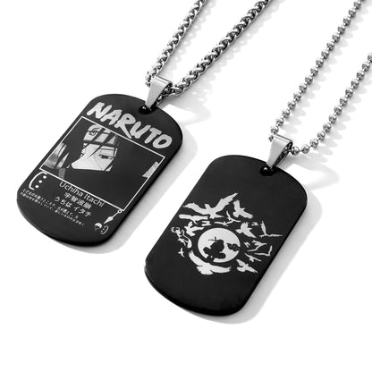 Naruto Anime Characters Double Sided Engraved Dog Tag Necklace, Stainless Steel Black Pendant Chain Necklace, Classic Naruto Shippuden Symbol Jewelry Gifts For Men Teens Anime Fans Cosplay Accessories