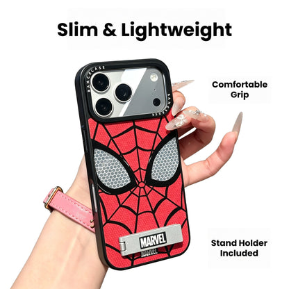 Marvel Spider-Man Web Face Print Phone Case With Built-in Metal Kickstand Slim Shockproof Soft Bumper Precise Cutout Anti-Scratch Protective Cover For iPhone Series