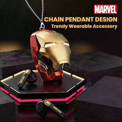 Marvel Iron Man Wireless Bluetooth Earbuds Helmet Charging Case RGB Light Effect ENC Noise Cancelling Gaming Headphones 32H Playtime Type‑C Charging Anime Gift for Fans