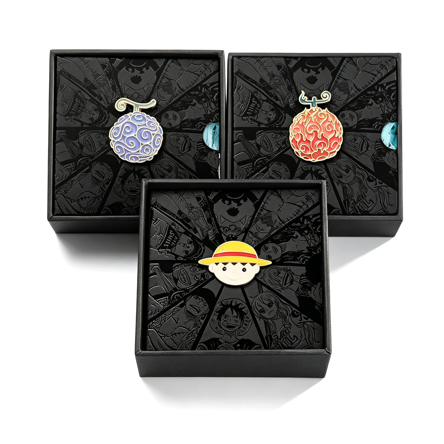 One Piece Monkey D Luffy Wanted Poster Dog Tag Keychain Devil Fruit Enamel Pin Gift Box Set, Anime Zoro Ace Law Metal Keyring Lapel Pin Collectible Jewelry Present for Fans